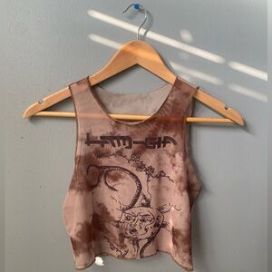 Sheer Graphic Lettuce Trim Tank Top